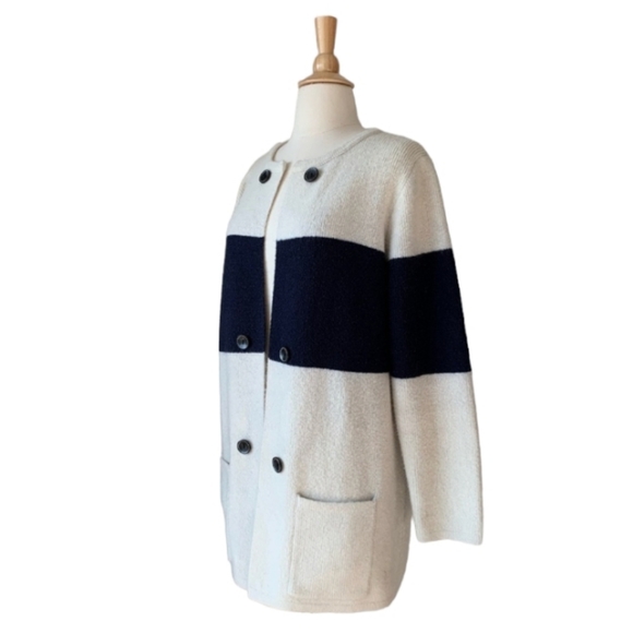 Women's XL Anthropologie La Fee Verte Navy Color Block Stripe Cardigan Sweater - Picture 14 of 16